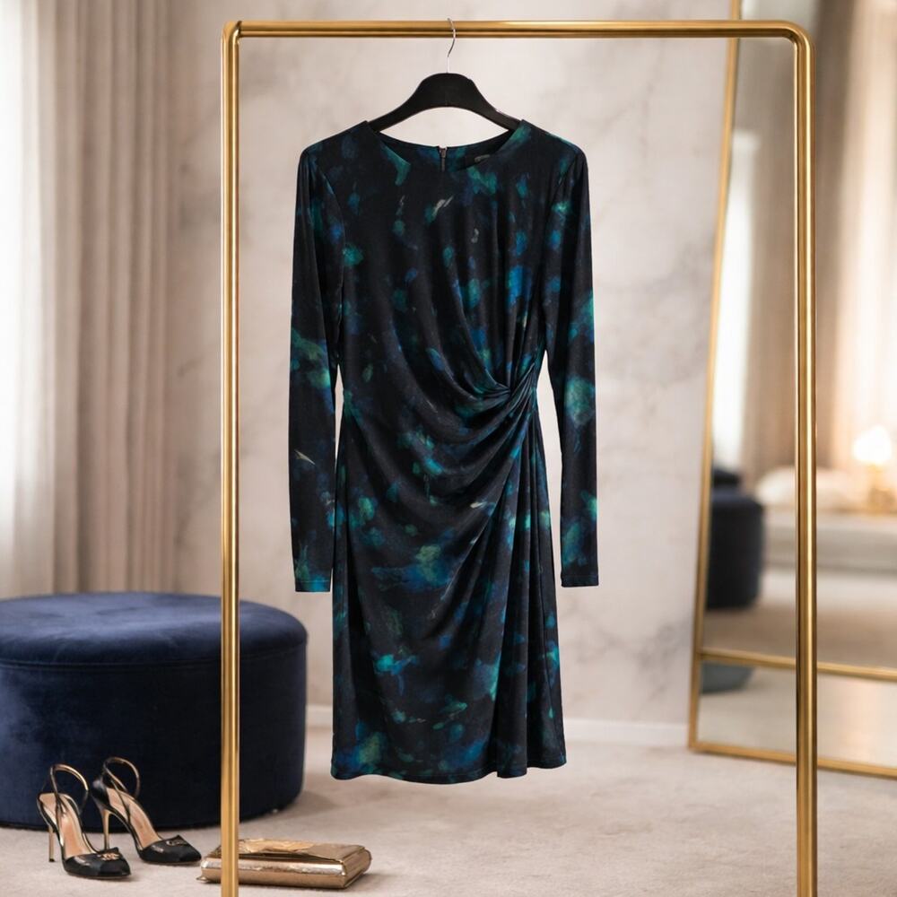 Ellen Tracy Women's Emerald Green Stretchy Long Sleeve Evening Mini Dress M